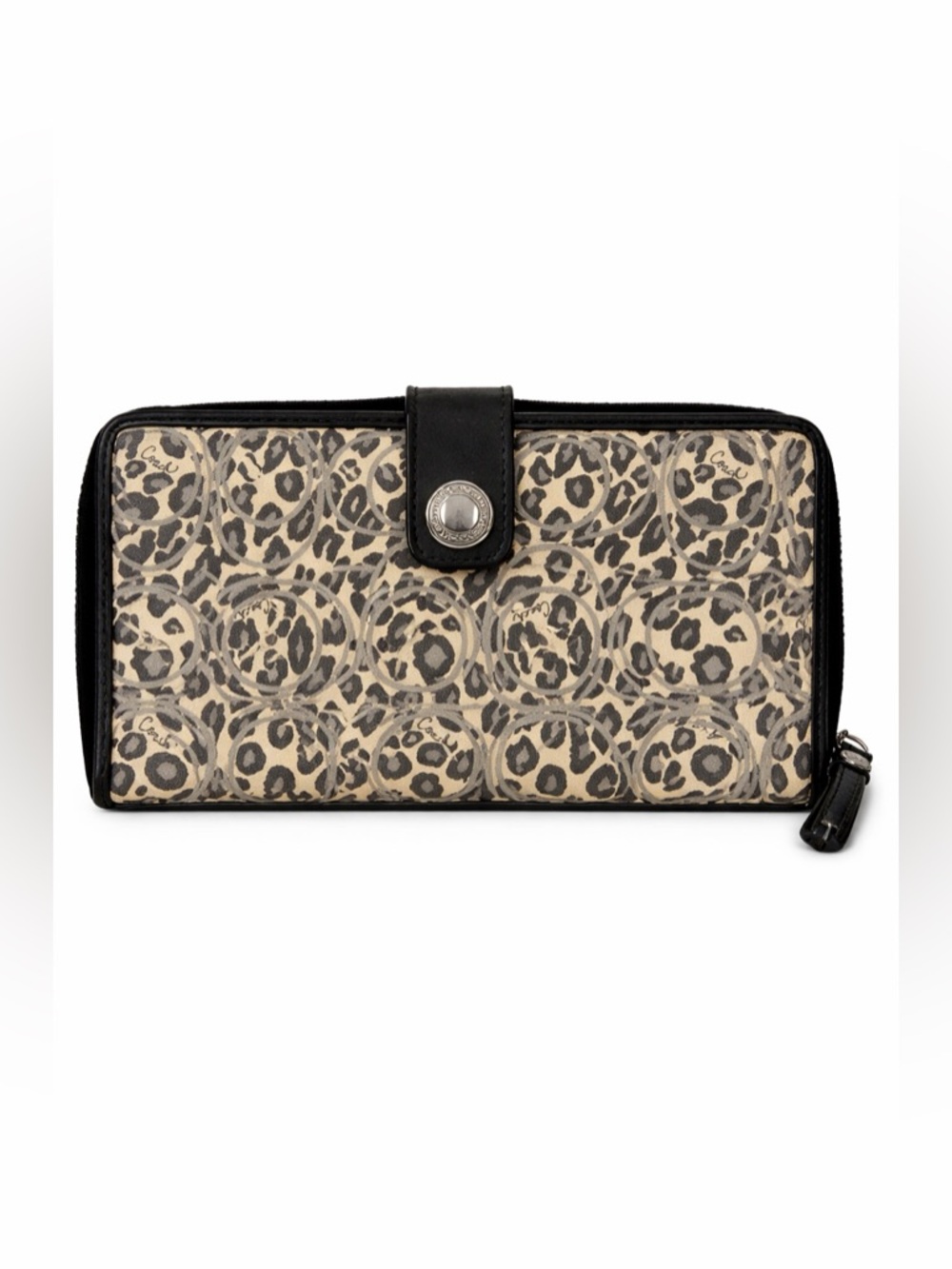 Coach Brown Black Leopard Signature Wallet Zip Around Clutch - Picture 2 of 11